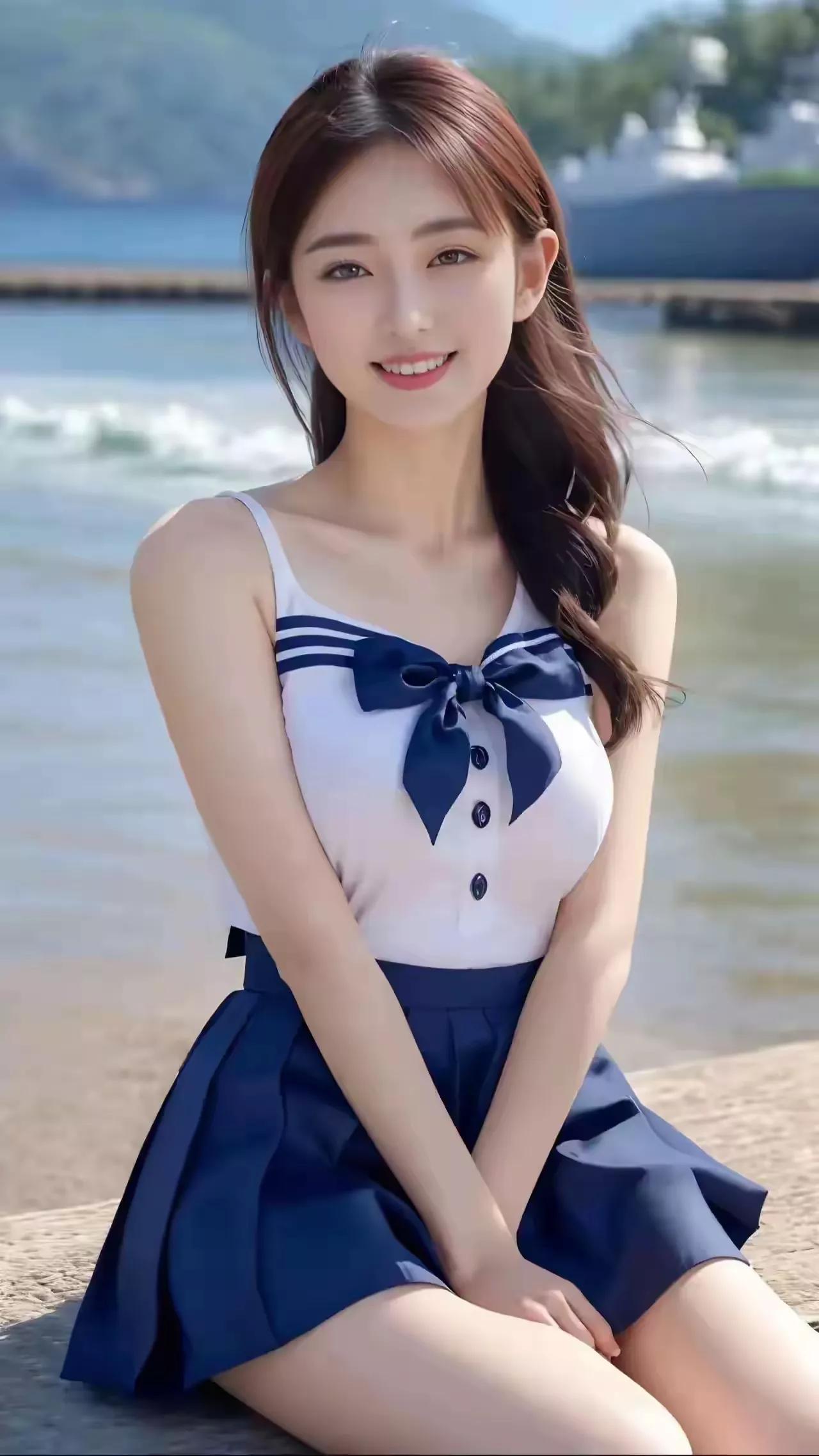 阳光沙滩上的甜美少女，夏日气息满满！🏖️🌞