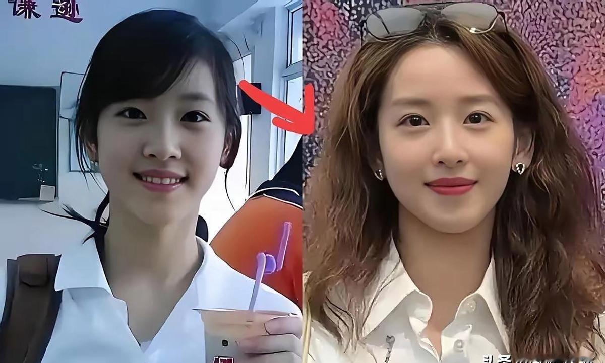 她还是她，脸没变，但人已经不是当年那个捧着奶茶的姑娘了。白西装一穿，低马尾一扎