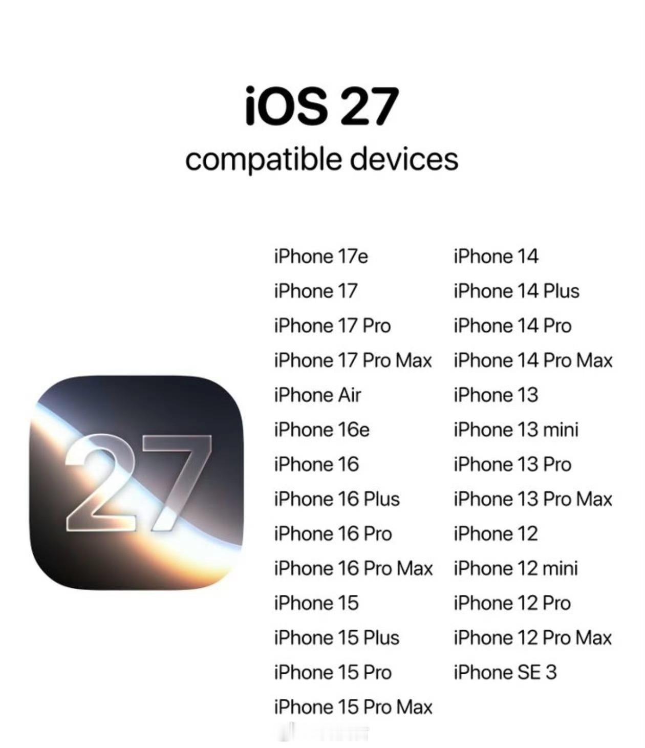 应该是这样了，支持升级iOS27的机型名单，iPhone11系列不会提供支持买
