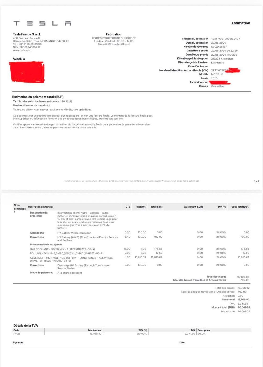 西班牙有个跑出租的特斯拉ModelY，已经跑了21.9万公里，结果最近电池坏