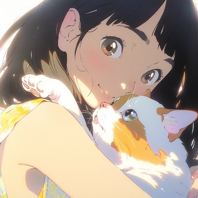 少女与猫动漫头像超治愈🤩​​​