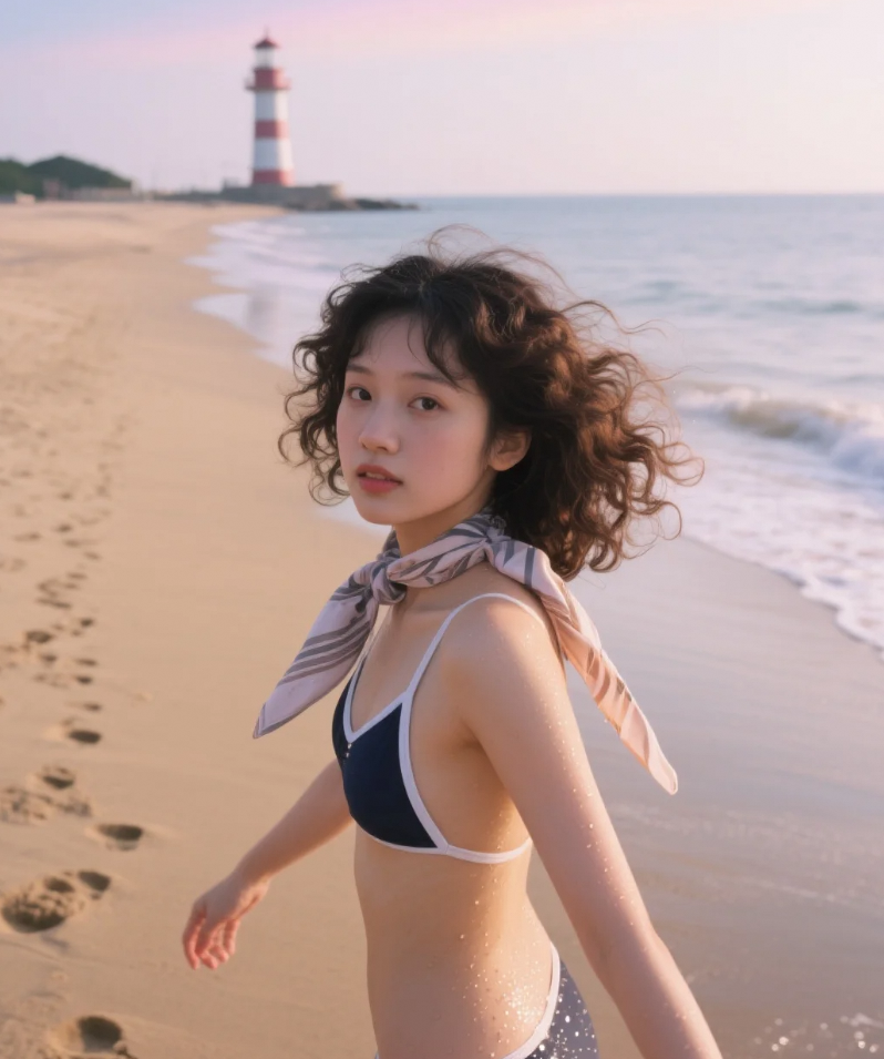 浪花退去留白，美女与想象的无限延伸