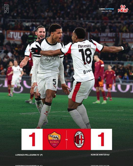 【罗马1比1米兰】也许拿下1分，可能会有人不满足，但是我认为从各个层面，除了争