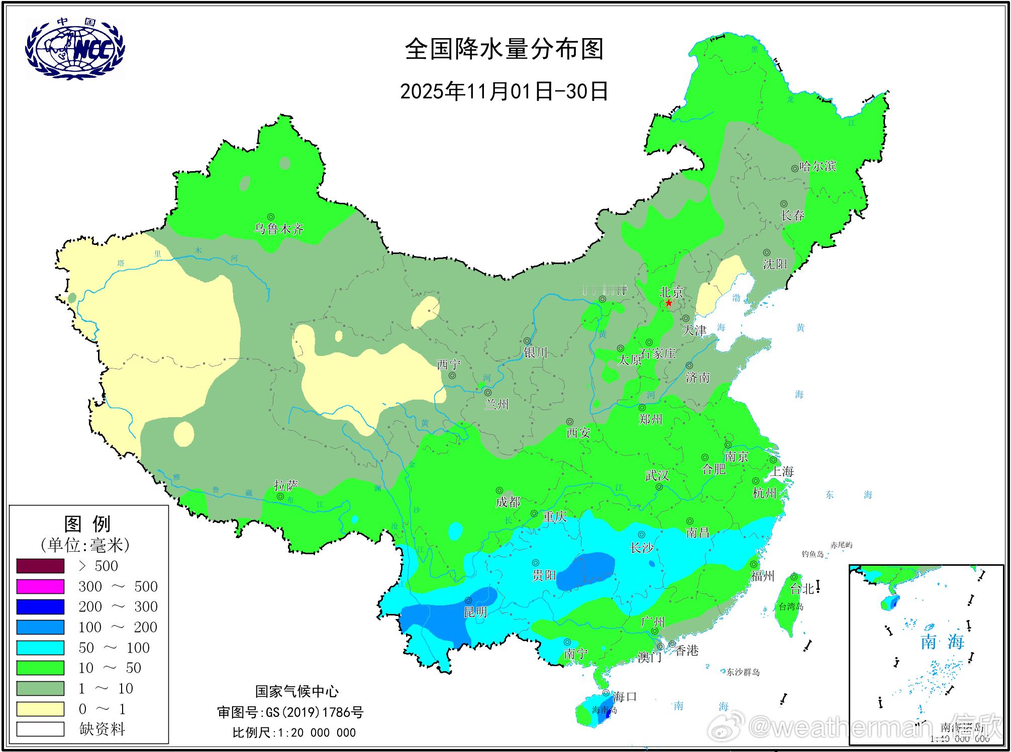 【11月降水交白卷】今年11月以来，我国大多数地区降水偏少，甚至有些站点降水量为