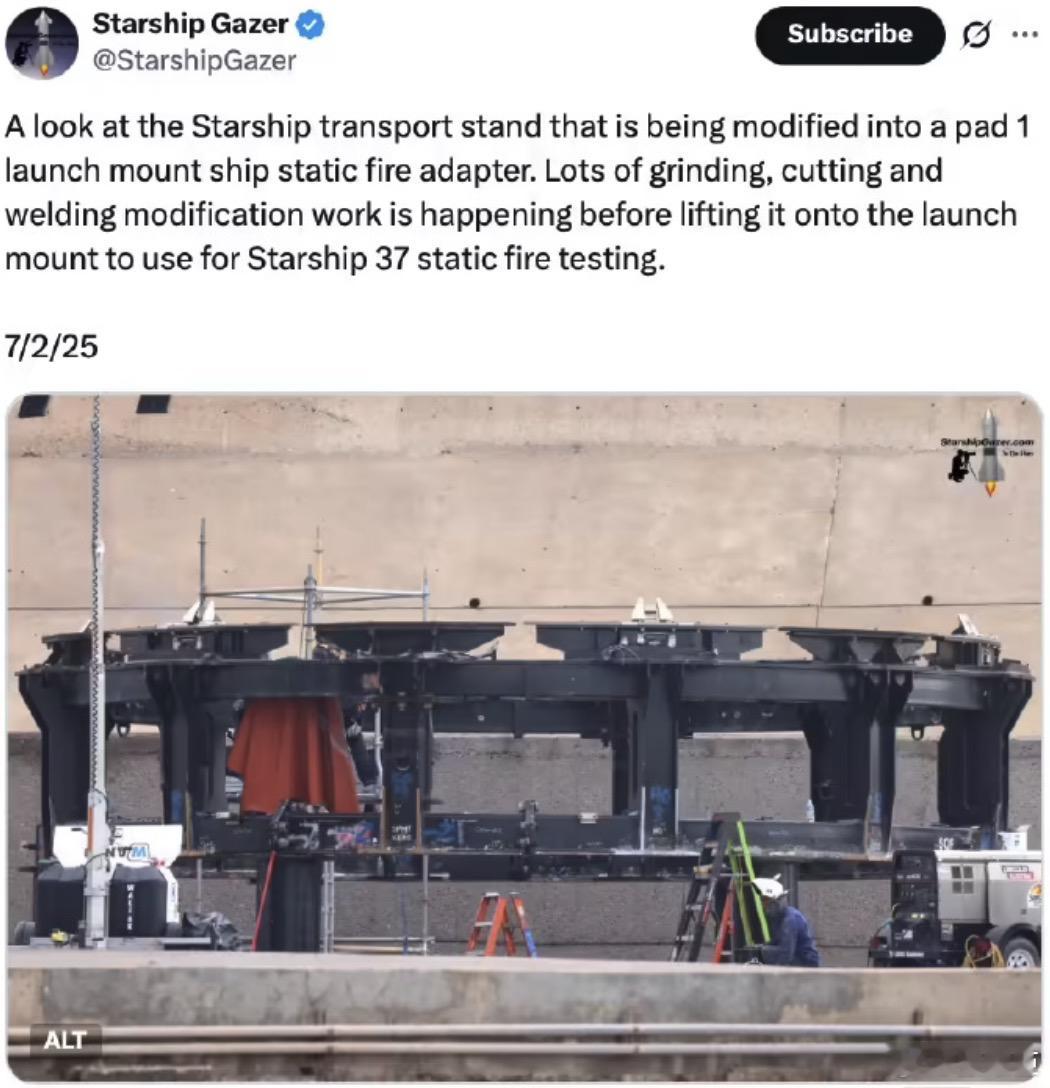 SpaceX开始测试平台重建工作SpaceX在上月对旗下Starship（星
