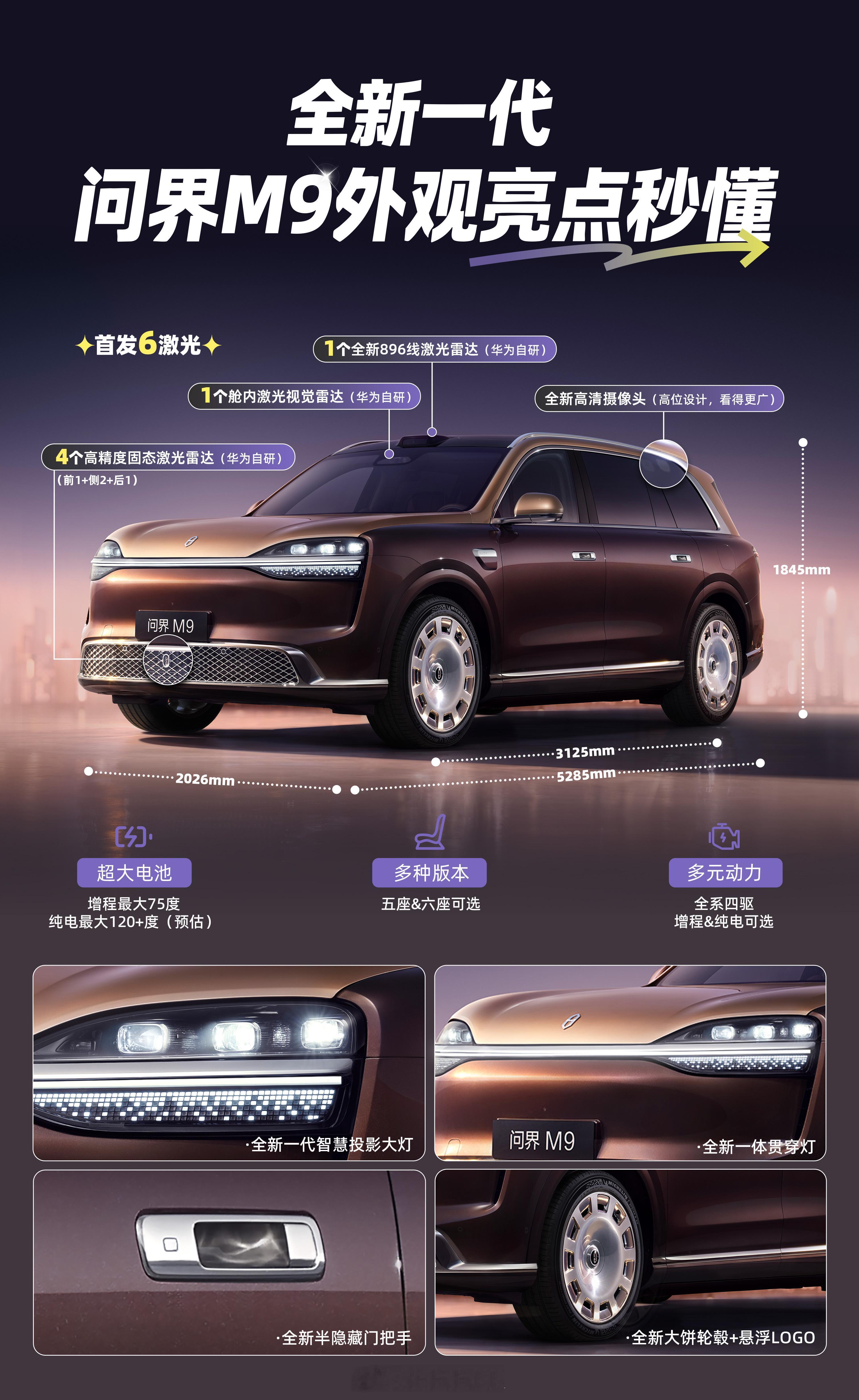 全新一代问界M9官宣全新一代问界M9来了，应该是这款车型的第一次大换代。目前预