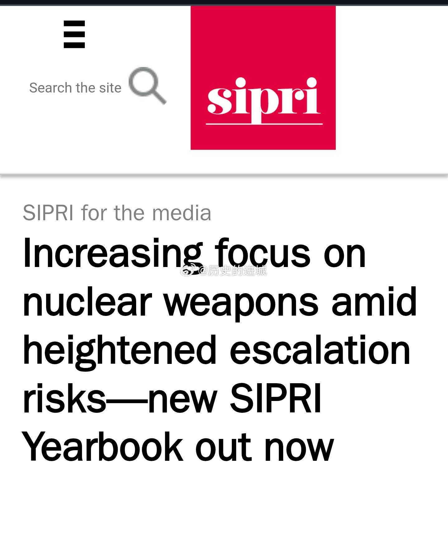 斯德哥尔摩国际和平研究所（SIPRI）指出，全球所有九个公认拥有核武器的国家在2