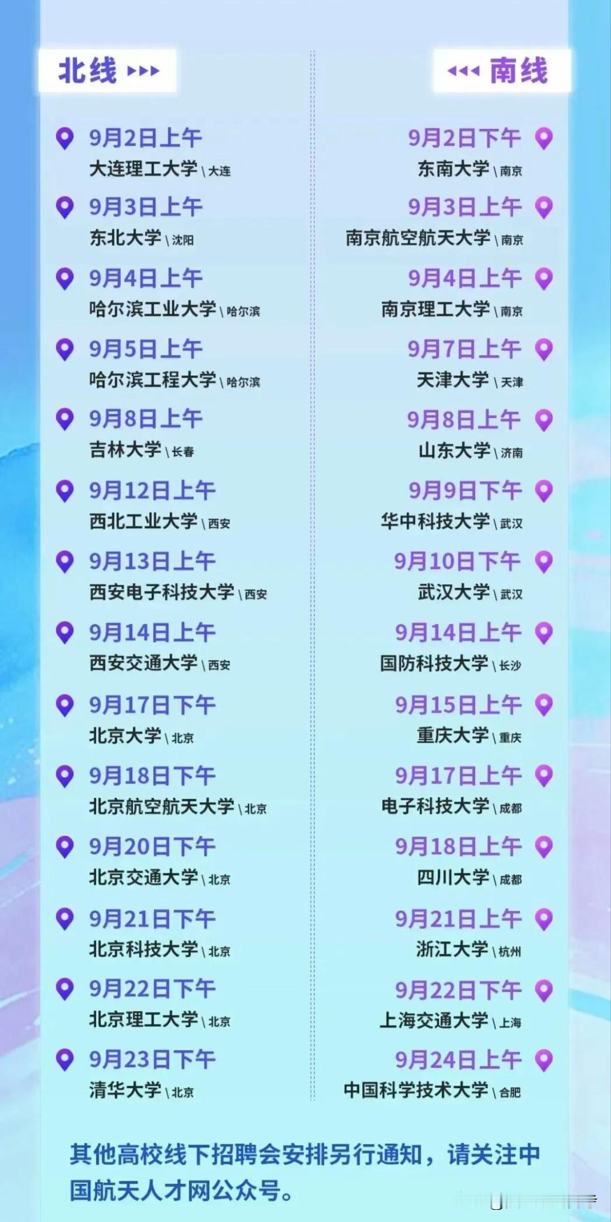 航天科技集团2027届校招宣讲会行程安排，没有双非高校，全是985和211，而且