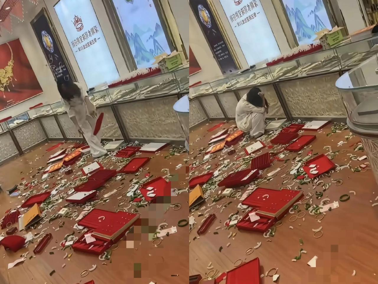 深圳水贝玉镯店惊现“小仙女大闹天宫”！这姑娘像是被点了炮仗，进店就抓着玉镯往地上