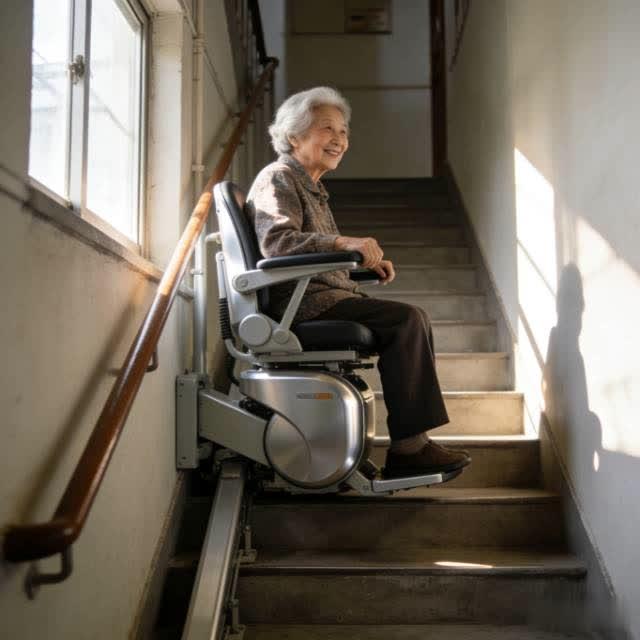 旋转座椅电梯，装的是民生温度，暖的是银发晚年浙江一小区楼道里的旋转座椅电梯