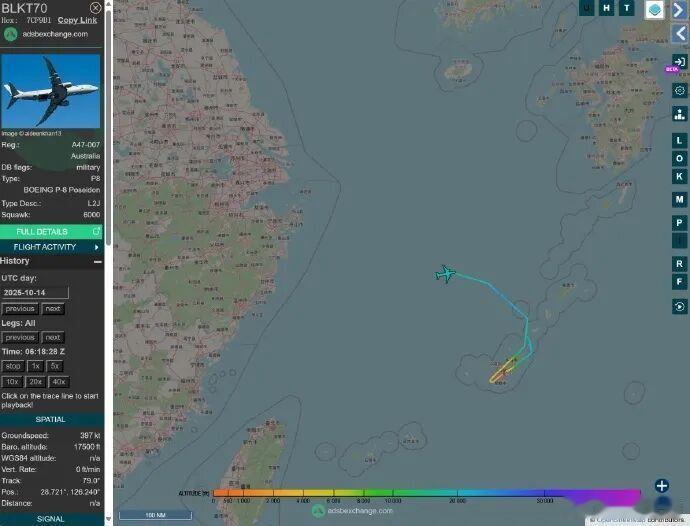 10月14日，土澳一架P8A巡逻机进入东海防空识别区看来上次055环游，还是没让