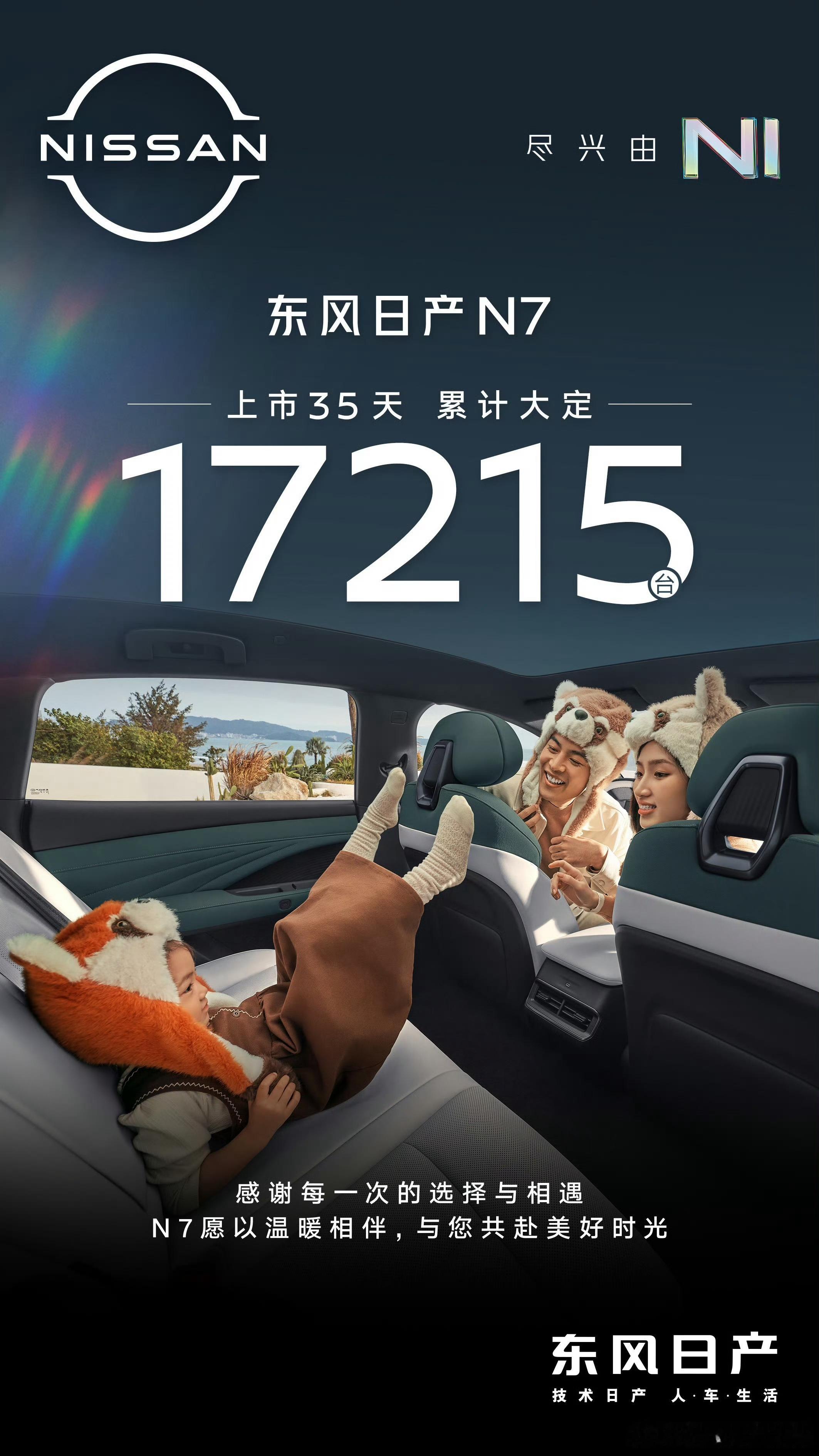 日产n7上市35天，累计大定17215辆。这个数据应该是可信的，有零有正，也展示