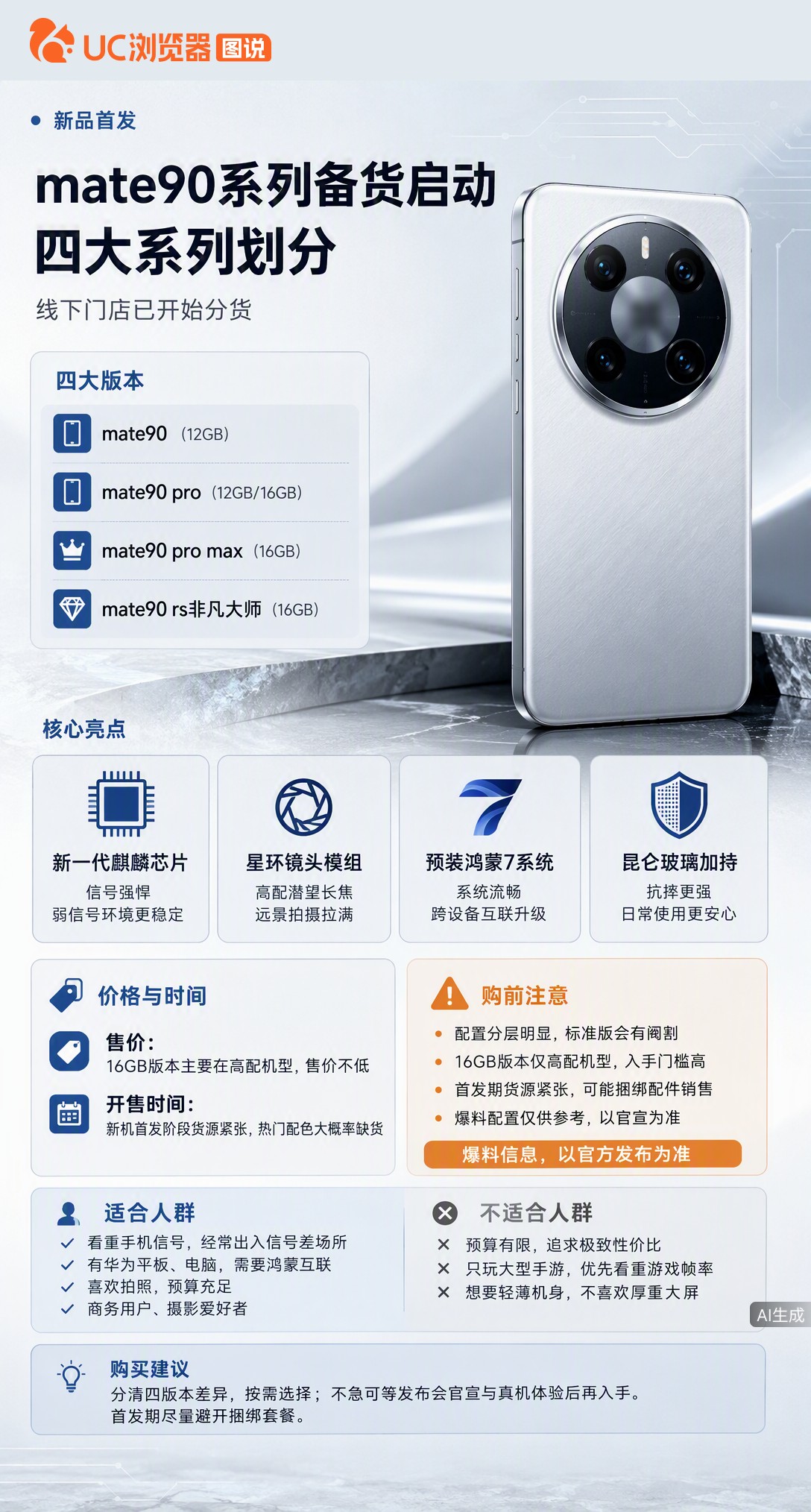 华为Mate90系列曝已线下分货，顶配给到16G内存。但标准版阉割明显，高配才满血且门槛不低，首发还