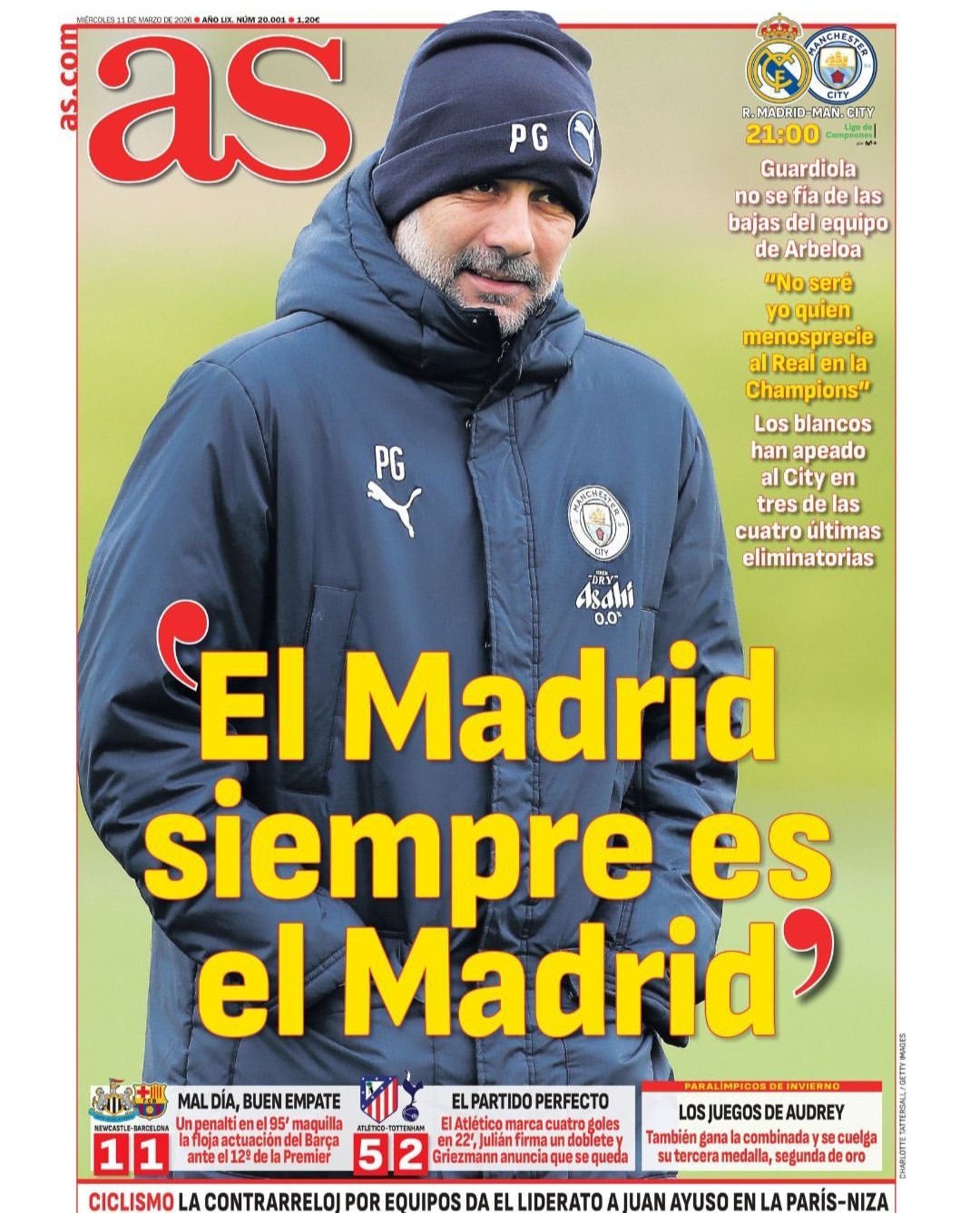 皇马《阿斯》瓜迪奥拉:皇马还是皇马；在欧冠看轻皇马的人不是我最近四场淘汰赛皇