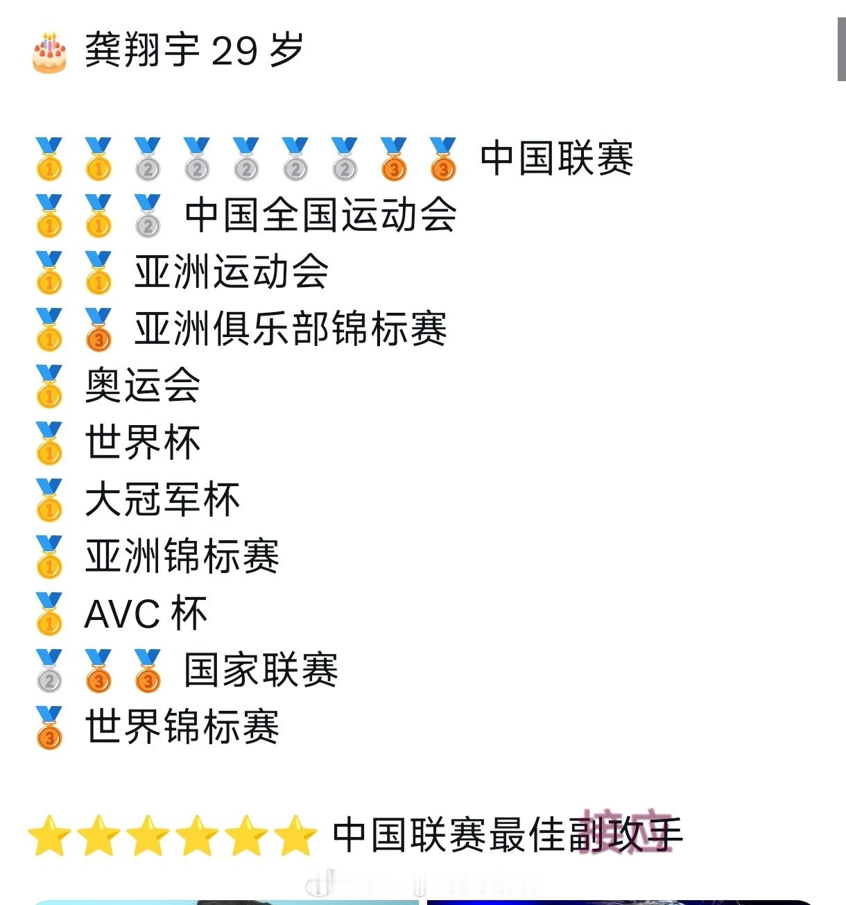 小宇宙刚刚29岁了，所获得成绩如下。