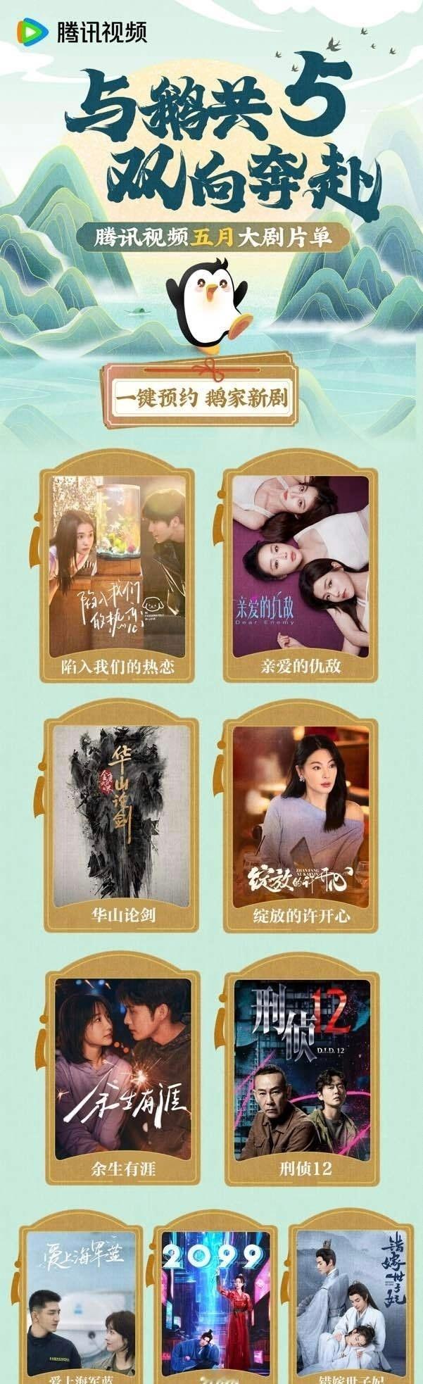 🐧5月拟上线电视剧片单🈶5.5《刑警的日子》欧豪、张佳宁、何冰5.7《亲爱的