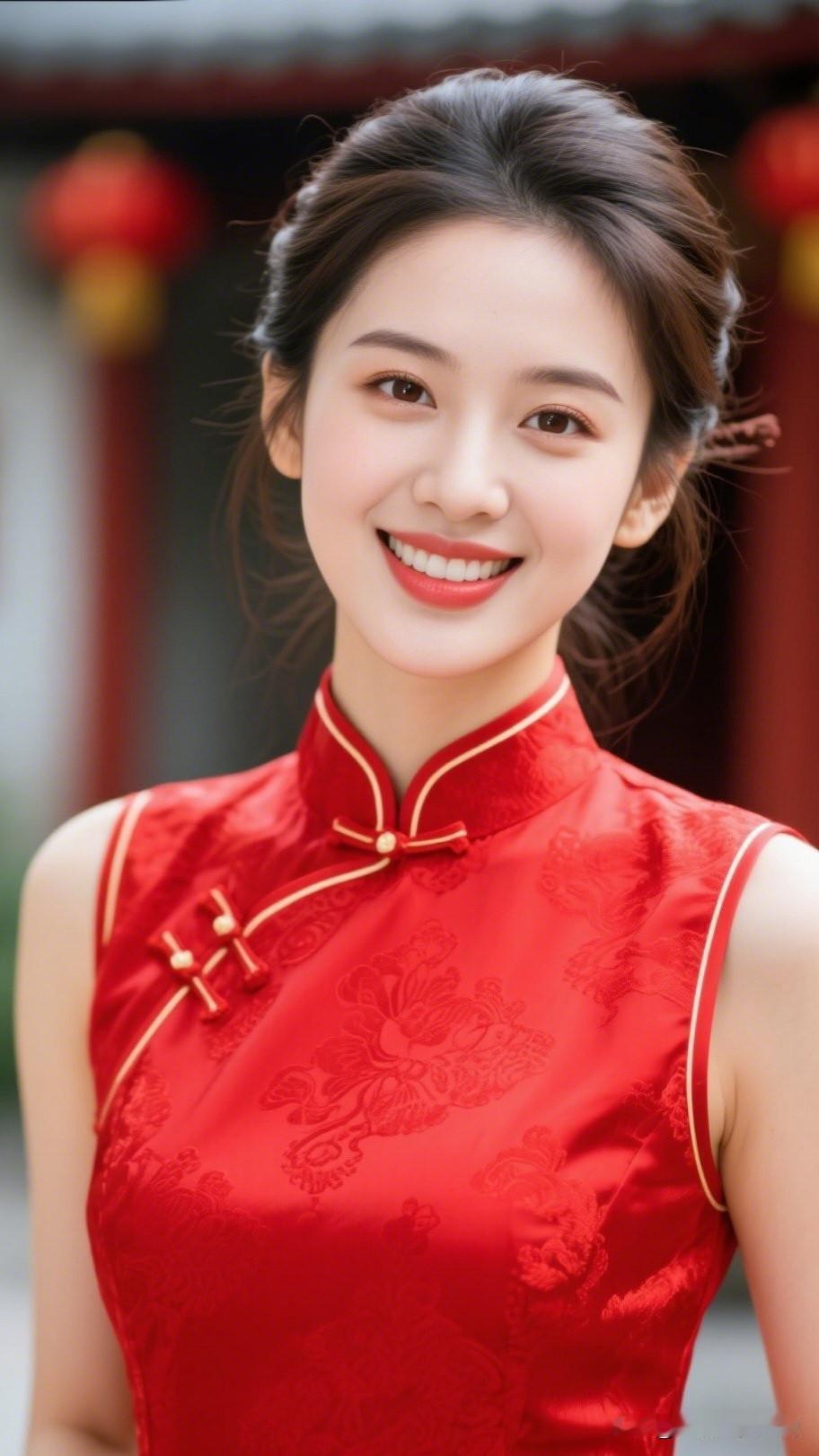 旗袍之美红衣佳人，笑靥如花，旗袍的魅力，尽显东方风情！🌸💃“气质就是迷人”