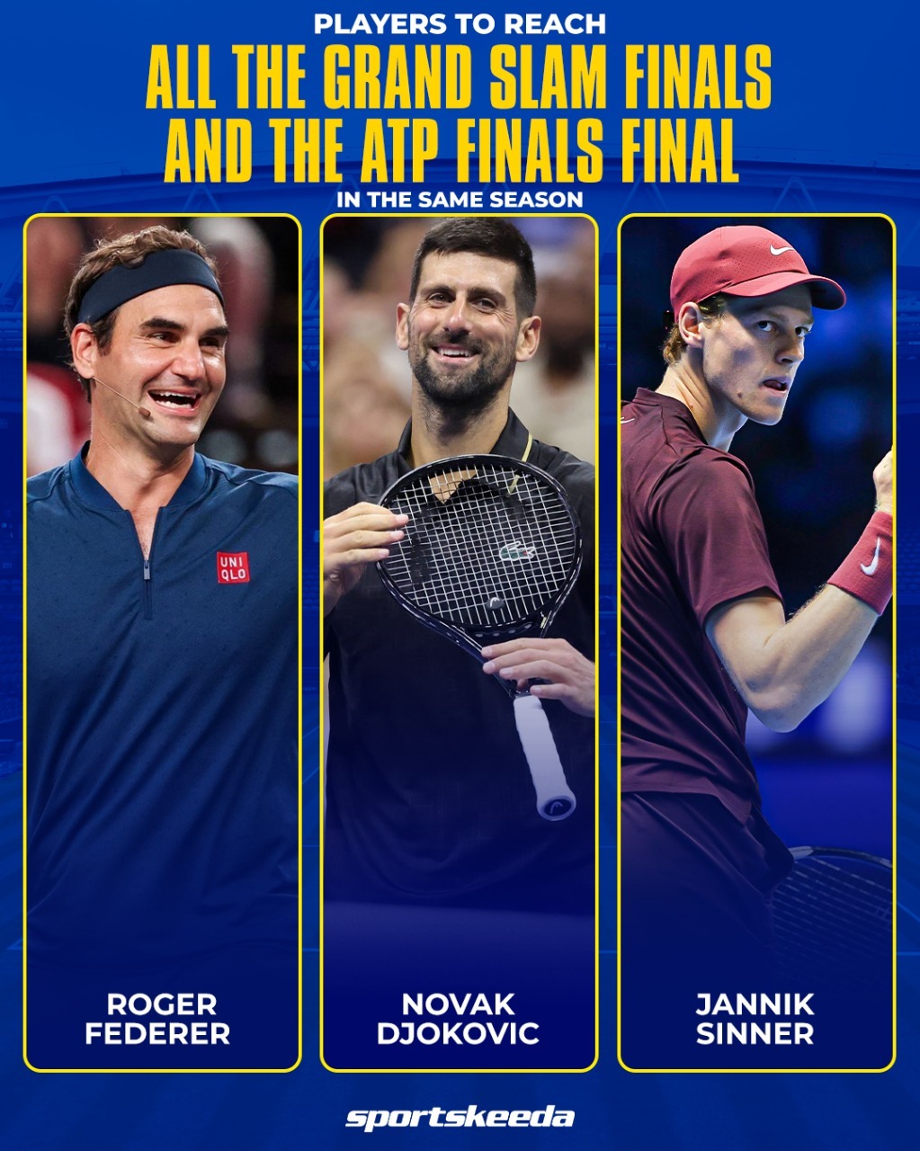 同一赛季四大满贯和年终总决赛均进入决赛的球员，历史仅有三人：费德勒（2006/2