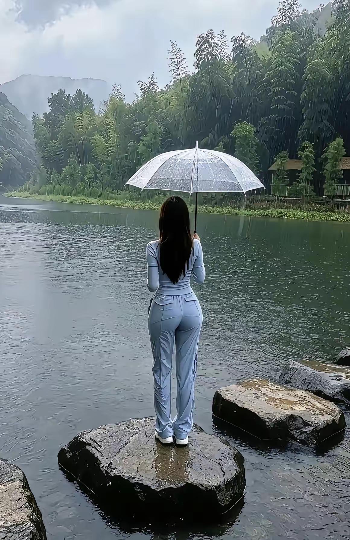 我也很漂亮，我撑伞而望，是否有鱼儿为我而沉？