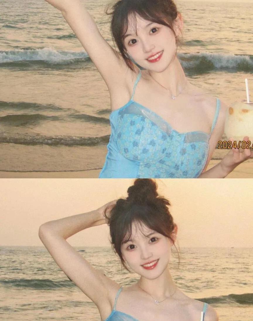 蓝吊带配海边落日，夏日松弛感写真直接出片！！！