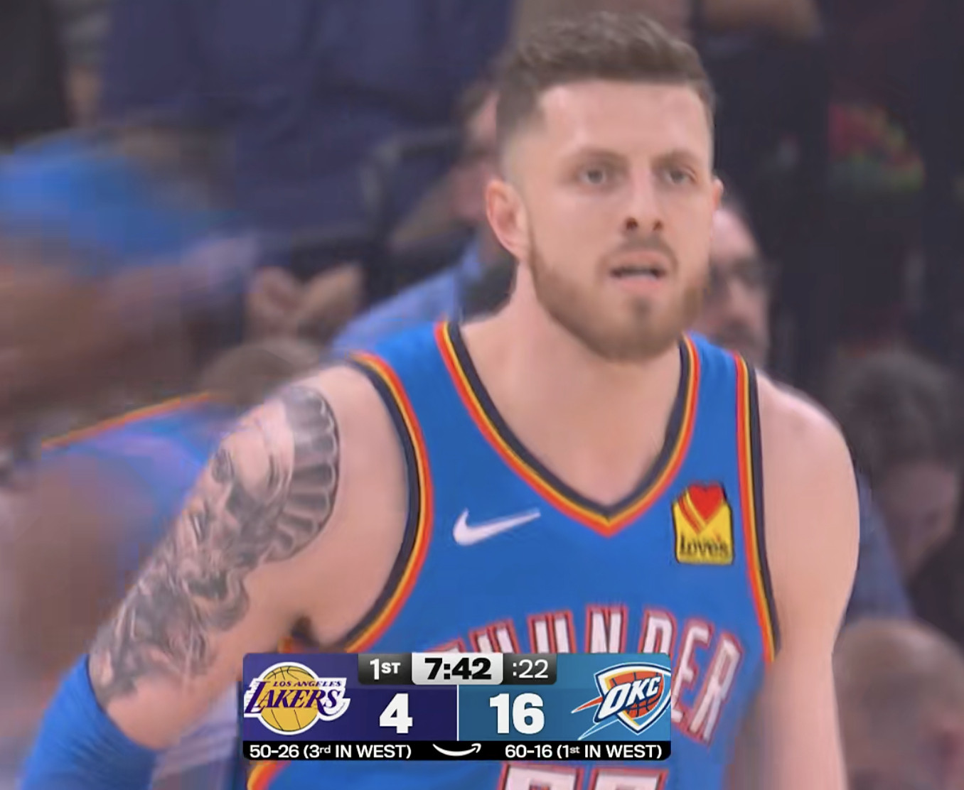 湖人目前全队4中0，5次失误，落后12分。