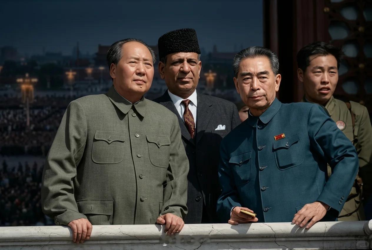 城楼之上，是望不尽的盛世山河凭栏远眺，微风吹动了鬓角的白发。没有过多的言语交流，