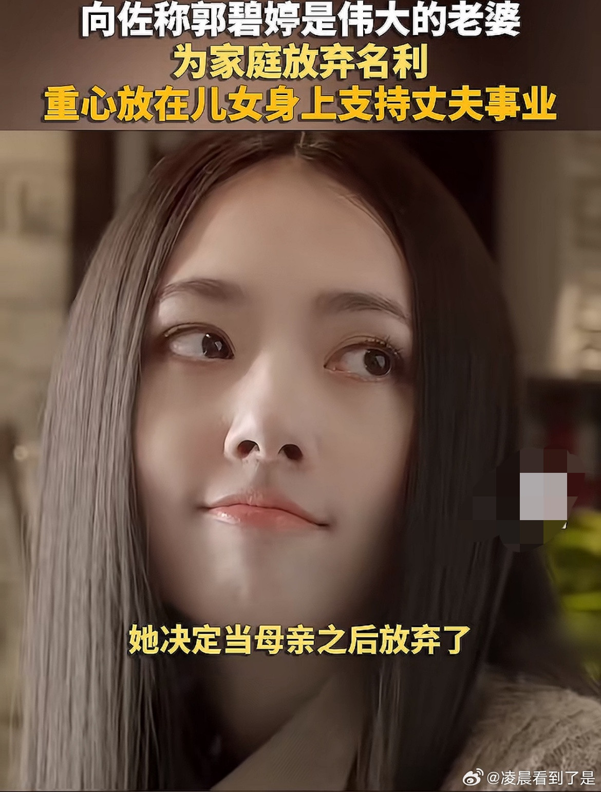 向佐说：郭碧婷是一个非常伟大的老婆，她本来可以赚更多的钱，有更大的名利场。她决定