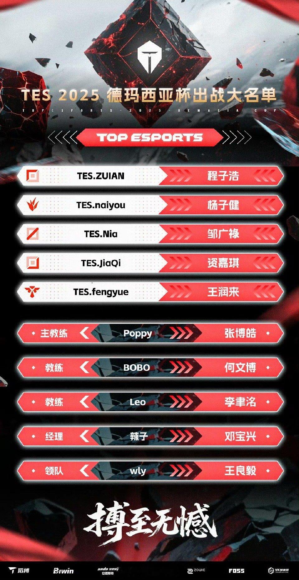 TES德杯出战名单【TES电子竞技俱乐部英雄联盟分部2025德玛西亚杯大名单】