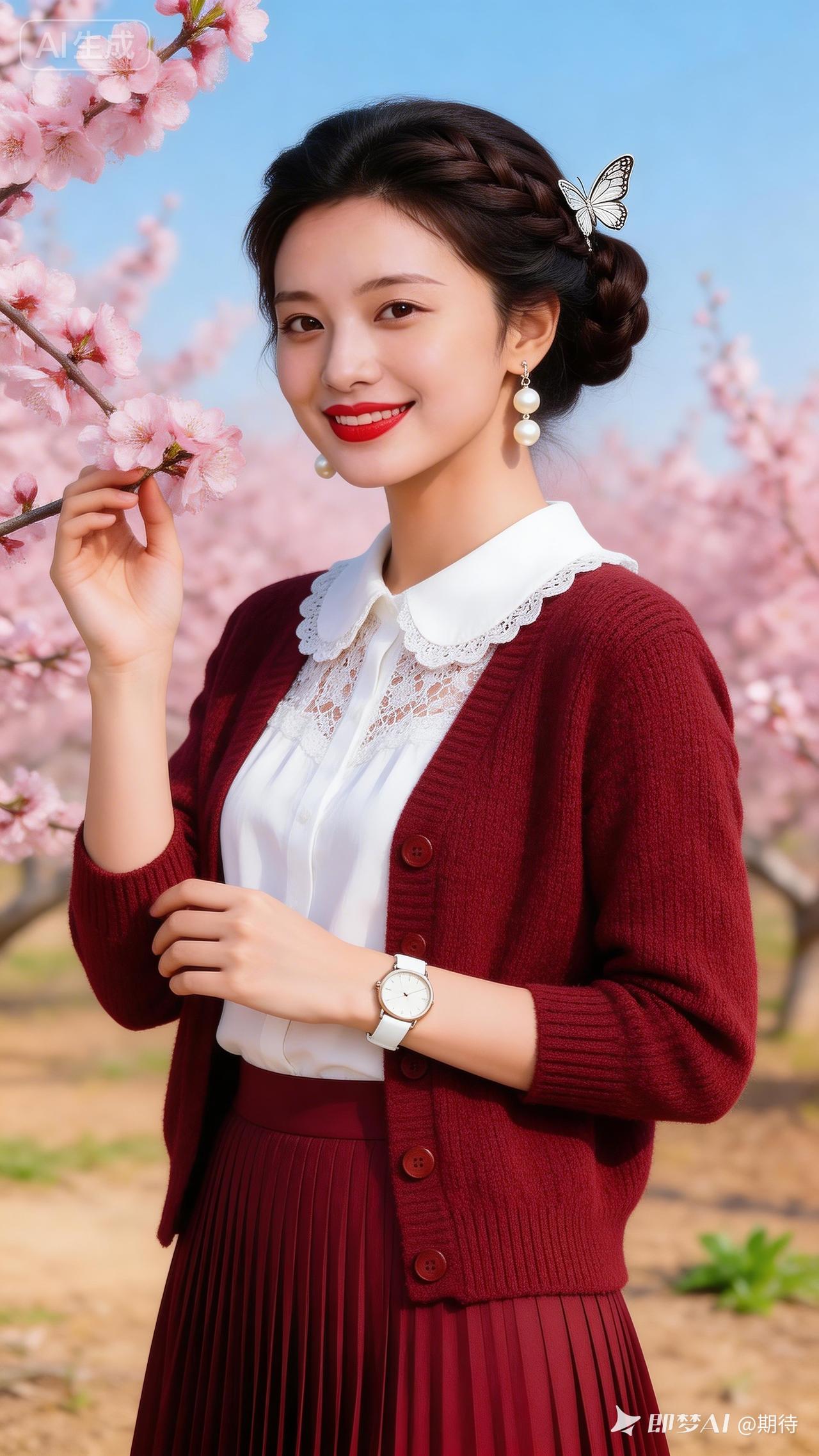 春日赏花穿搭指南，粉色花海中的优雅少女！