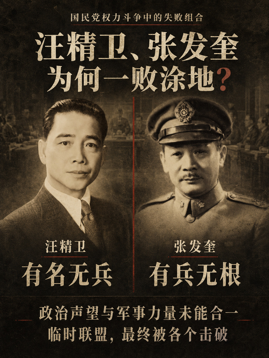 为什么汪精卫张发奎在国民党权力斗争中一败涂地？Claude对此解答：汪精卫和张发