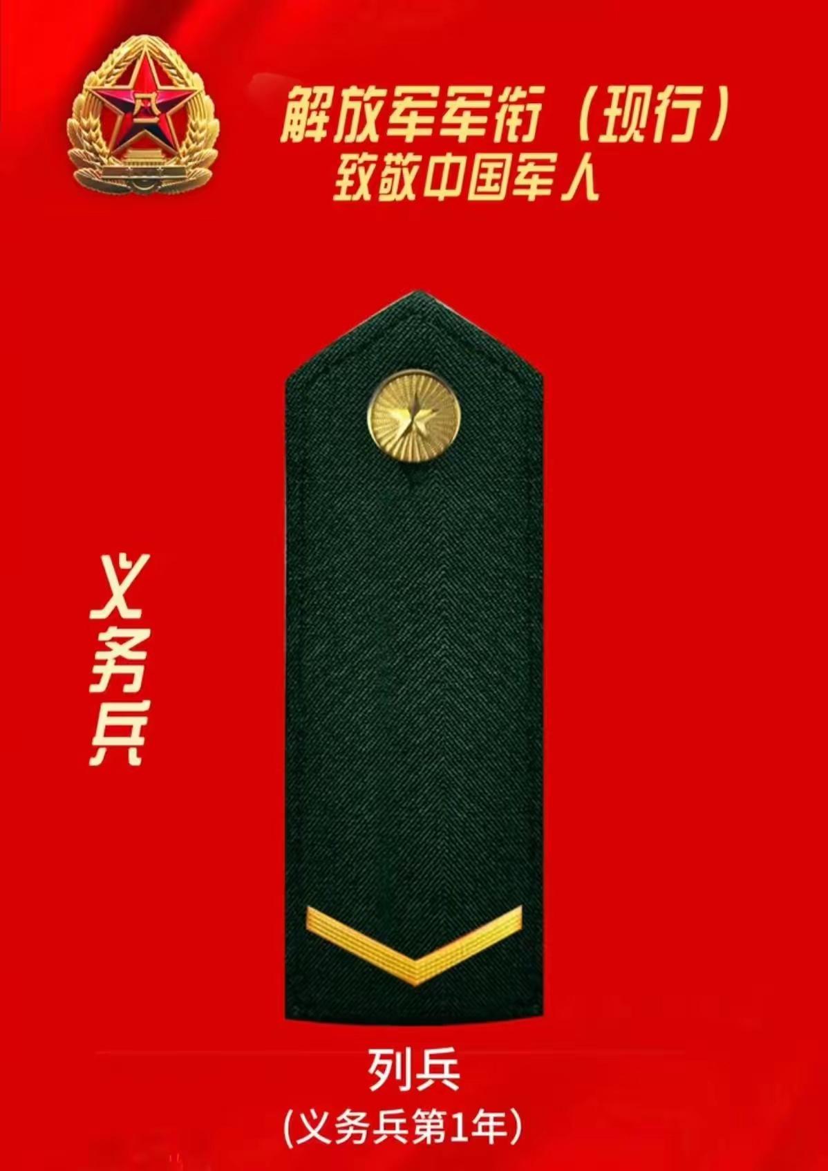 解放军士兵军衔级别一览，最普通的是列兵(义务兵第一年)，最高军衔级别是一级军士长
