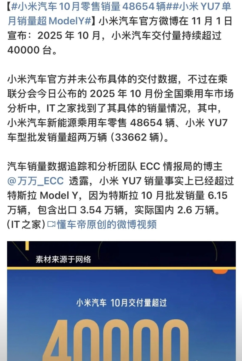 小米汽车已经成为国内新能源汽车的头号玩家，超越特斯拉，两个月小米汽车实际销量为4