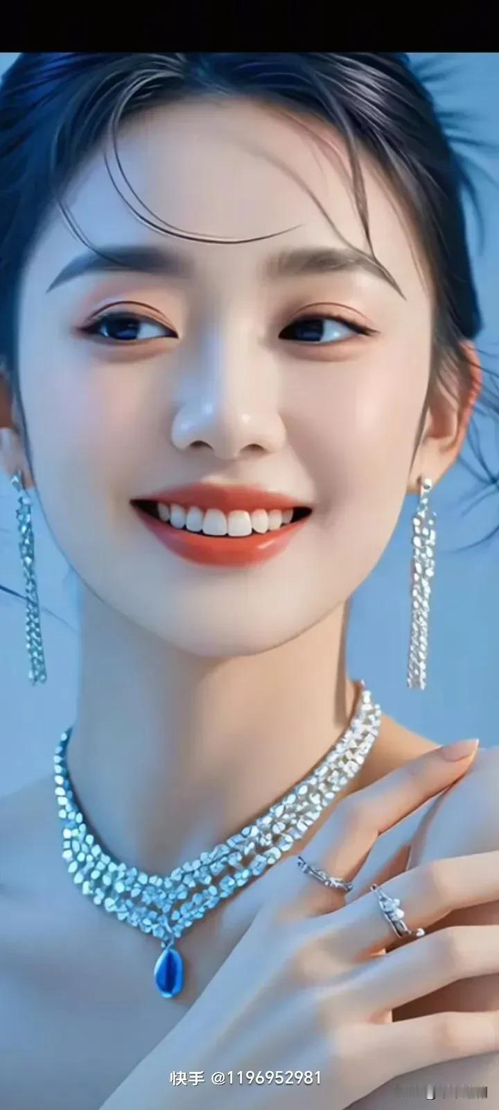 什么是真正的女性之美?碎发随笑意轻扬，颈间钻链衬得肌肤愈显莹润，耳坠摇着细碎的