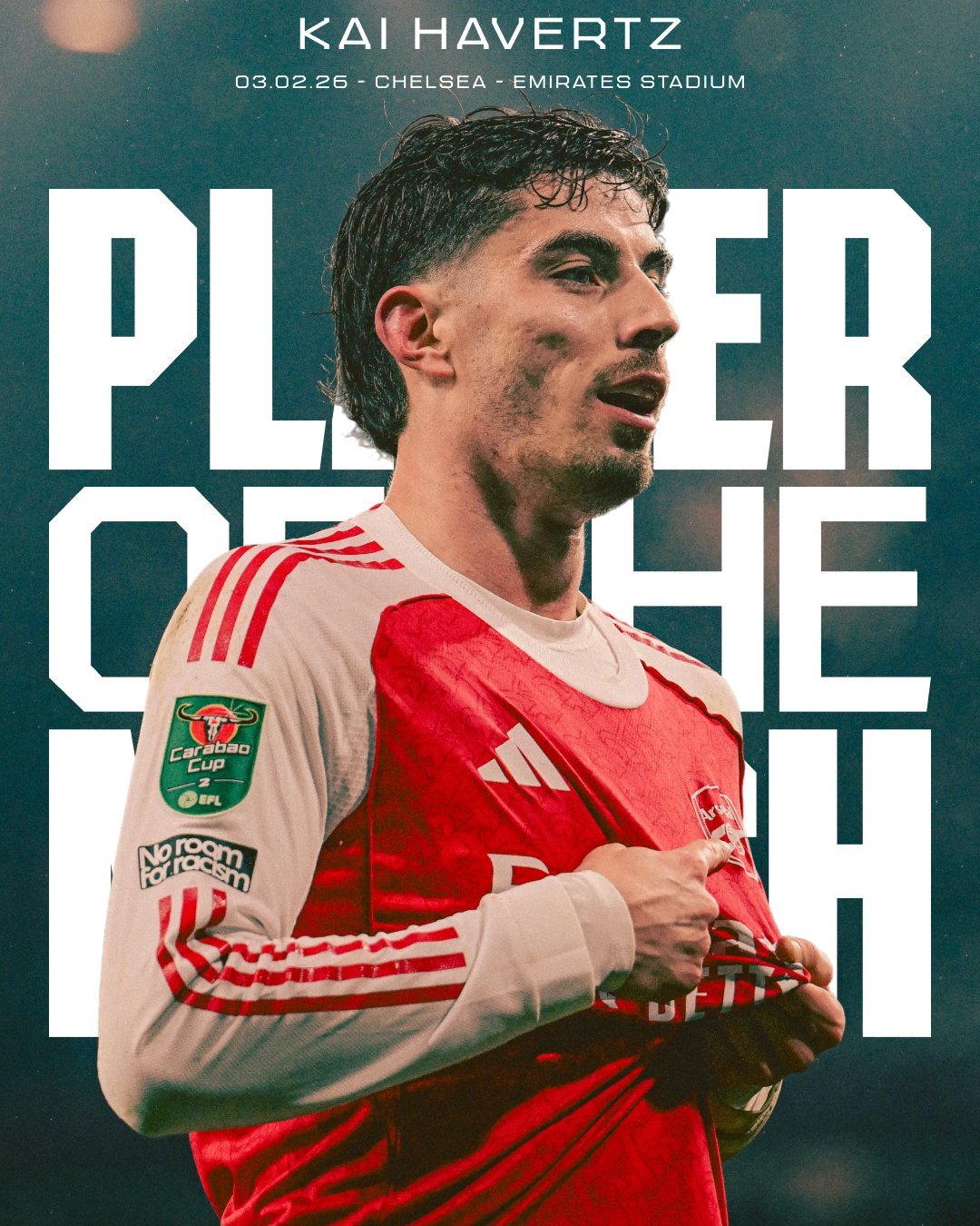 阿森纳官推：哈弗茨被评为阿森纳vs切尔西比赛的最佳球员🏆联赛杯阿森纳