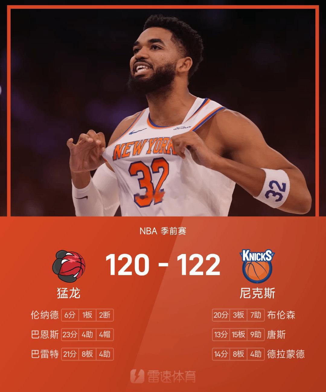 考古到徐艺洋生完孩子后的首个红毯10月16日讯NBA季前赛，尼克斯以122-1