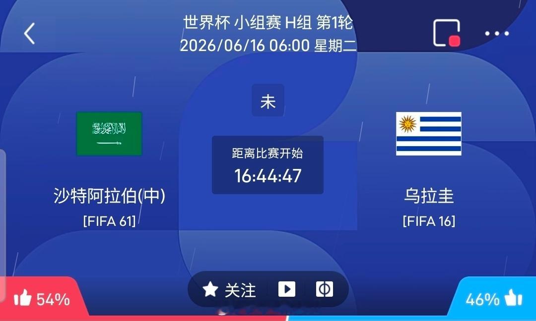 【足球】周一015世界杯方向：沙特vs乌拉圭世界杯：沙特VS乌拉圭时间：2026