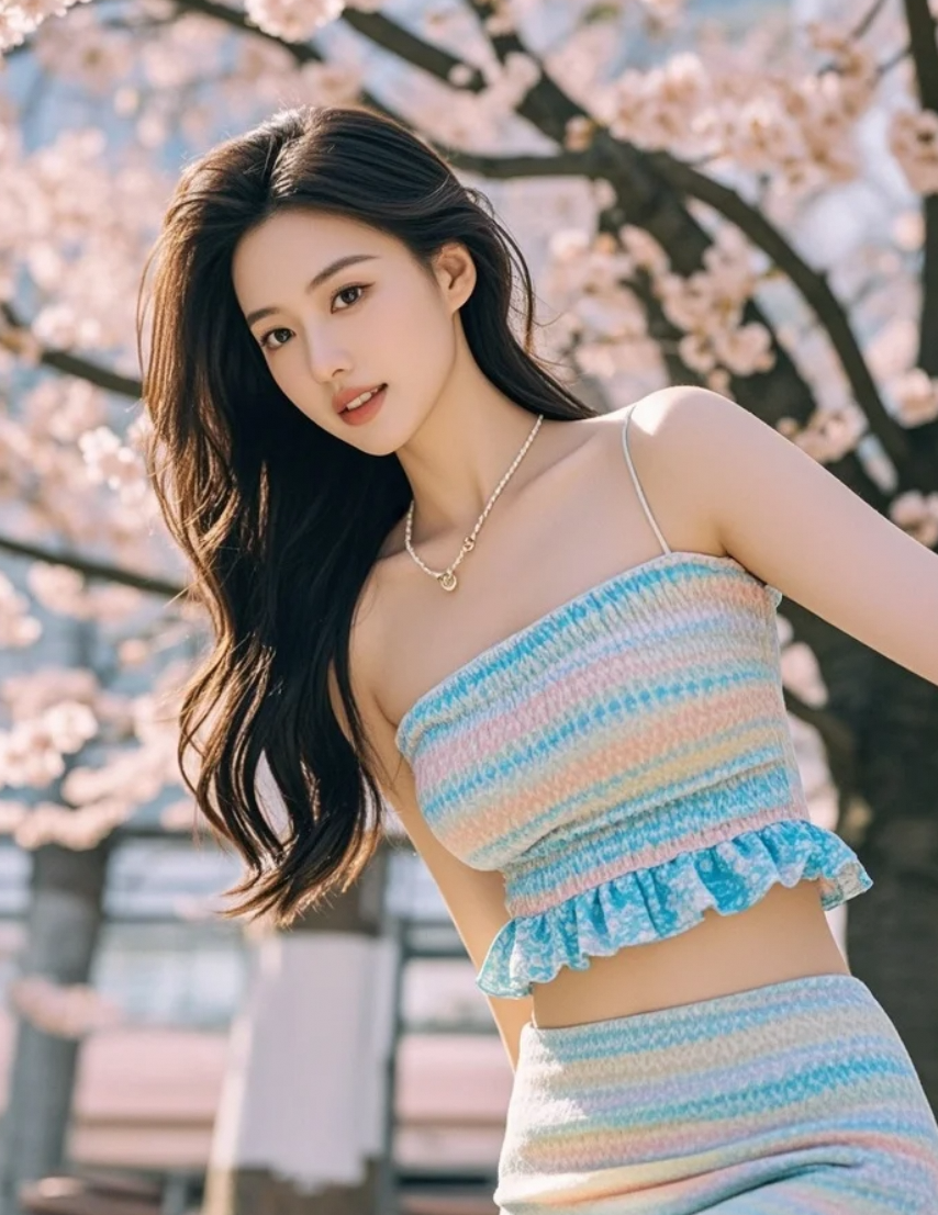 樱花树下的她，是春天最动人的风景