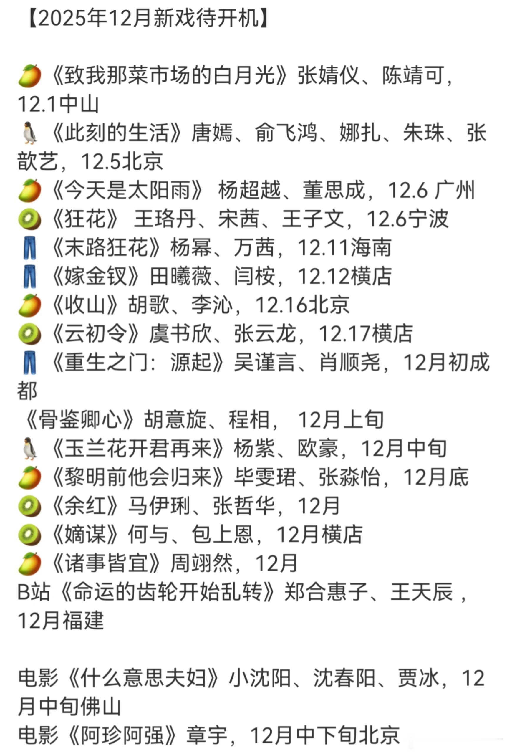 🍉12月新戏待开机