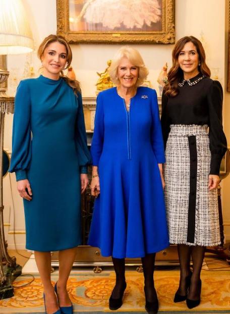 3后同框，她是国家之耻，卡米拉王后合不拢“腿”。英国卡米拉王后、约旦王后拉尼亚