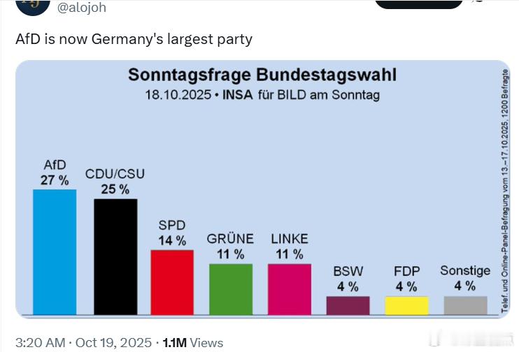 德国选择党(AfD)现已成为德国最大政党。​​​