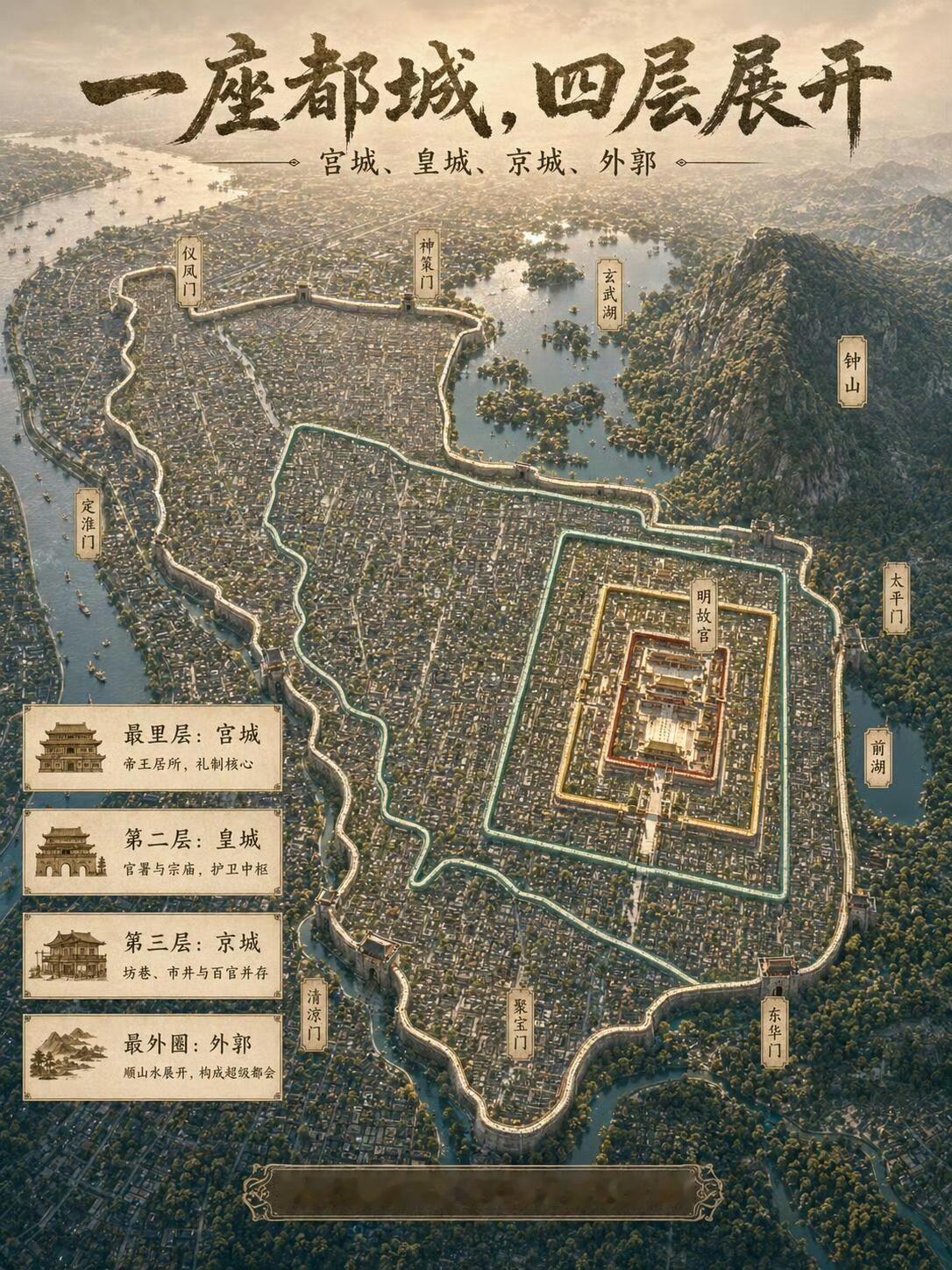 六百多年前的明初南京，堪称世界级超级大都会✨大明开国帝都，依山傍水筑起四重