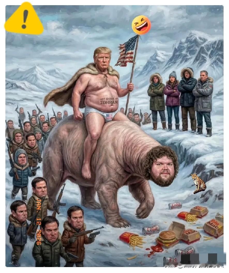 一张漫画，把外网给引爆了。画风很“帝国”，特朗普骑着高头大马，身后旌旗蔽日，还