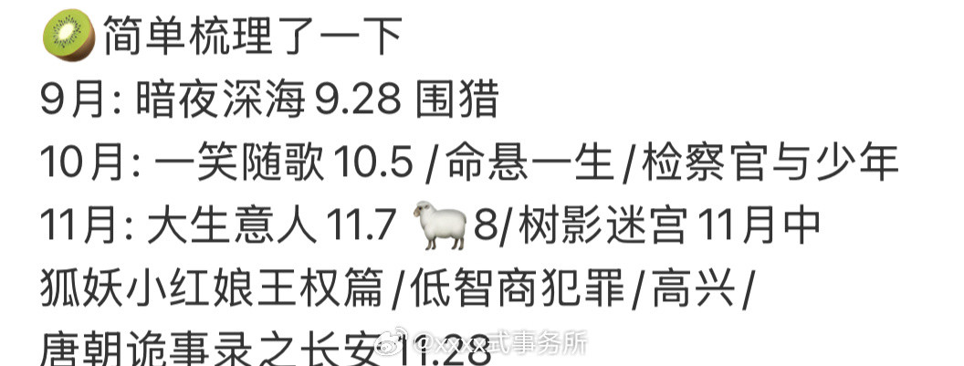 爱奇艺9-11月预排播剧集9月:围猎暗夜深海10月:一笑随歌命悬一生检