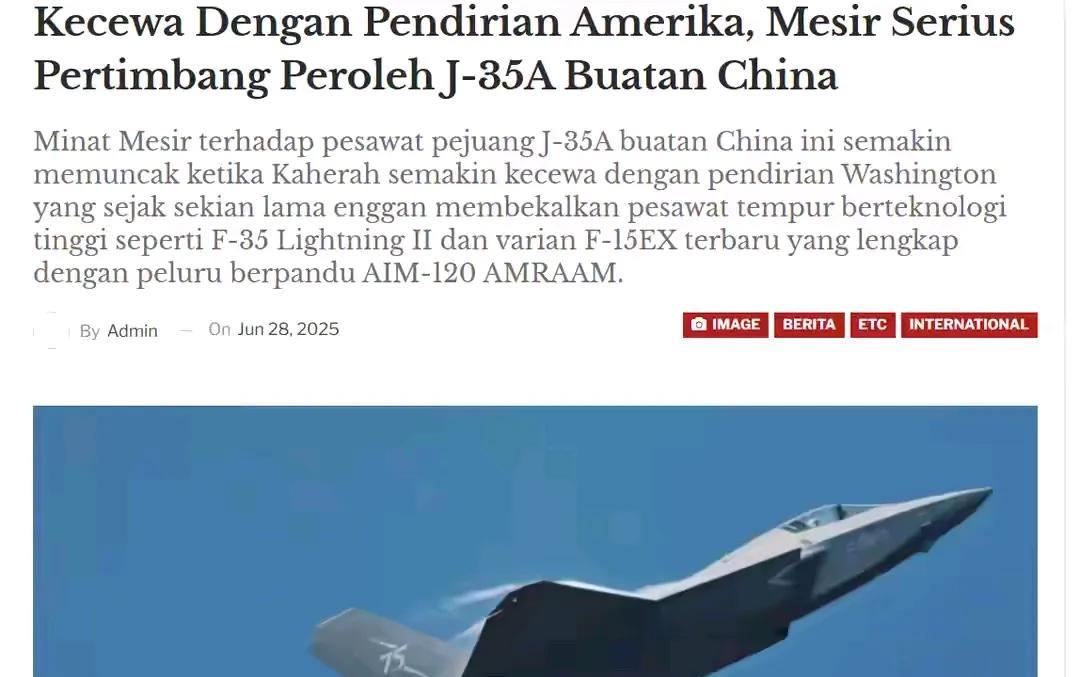 危在旦夕！美媒：埃及认真考虑采购歼-35A，将催化中东转向中国？按照西方媒体的