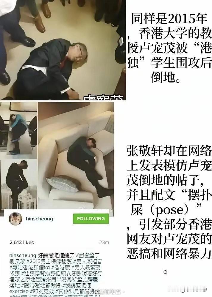 张敬轩那些烂事还有谁不知道？2015年的时候，香港议员蒋丽芸说：“香港的食用