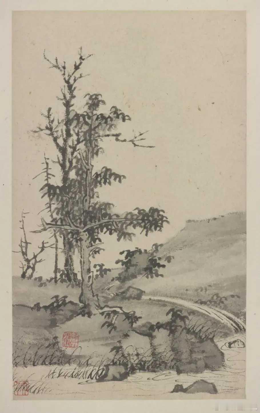 渐江山水画，清简淡远中见伟峻沉厚。渐江(1610~1664年)，俗姓江，名韬、舫