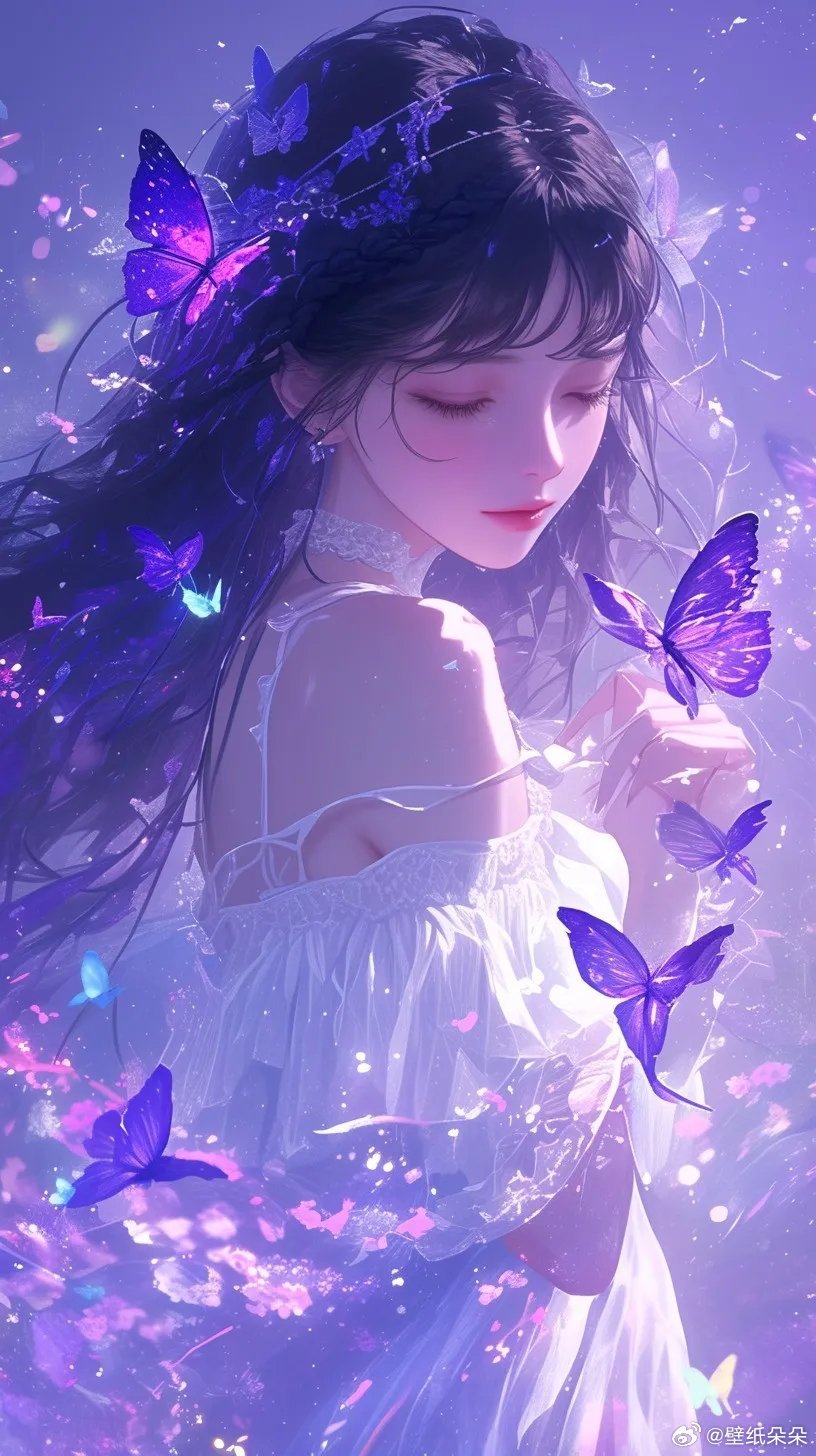 "你若盛开,蝴蝶自来～🥀🦋ུ"梦幻紫蝶少女动漫壁纸