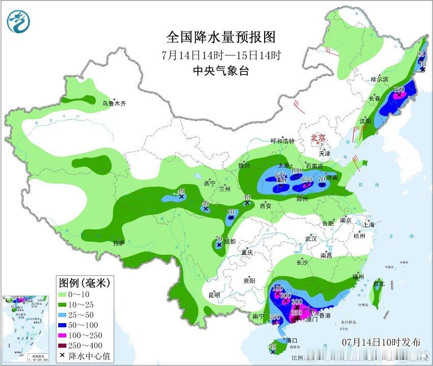 【强降雨和强对流】今天08-14时，降水主要有三块，辽宁吉林一带因为台风巴威北侧