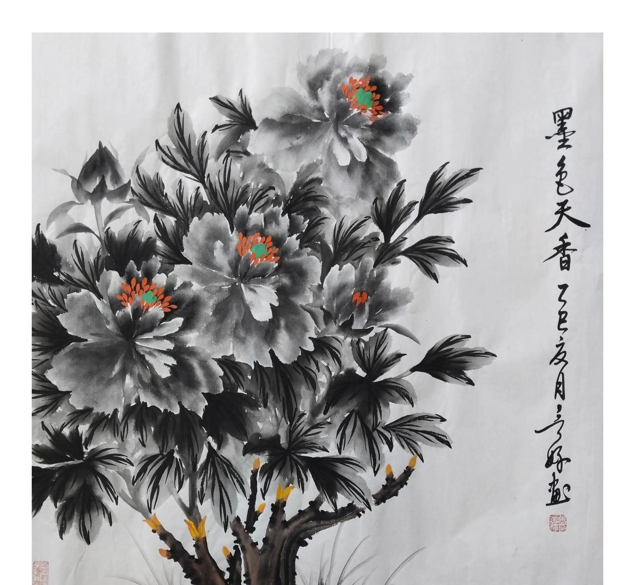 #国画墨牡丹#我喜欢画墨牡丹，中国画以水墨为上，继承了传统中国画笔墨技法的精髓