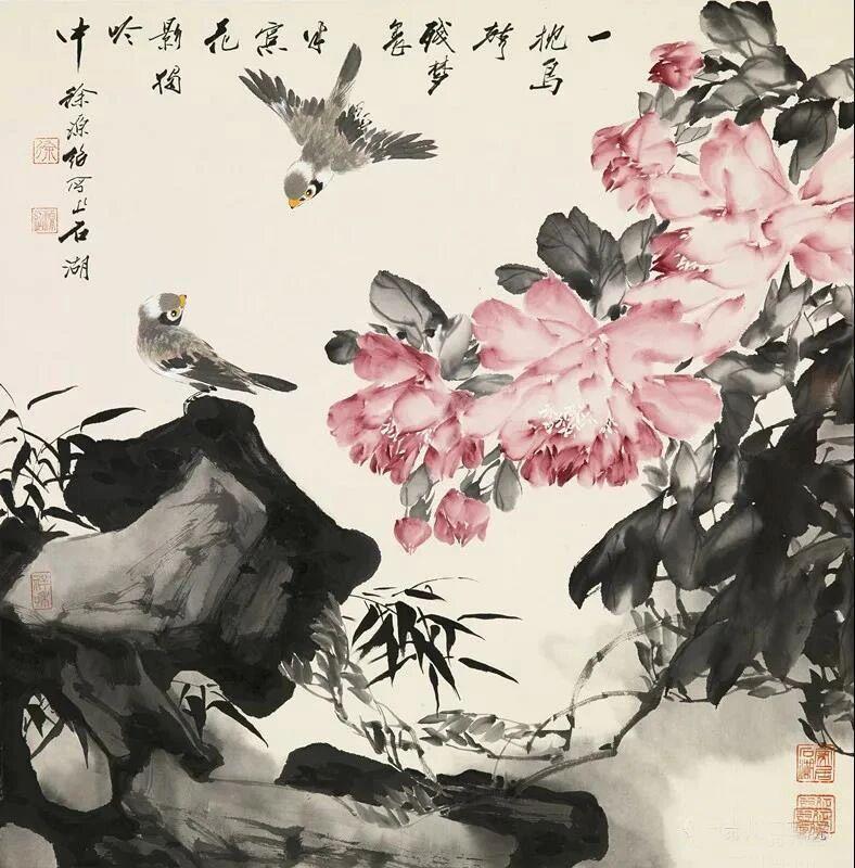 他的画里，风是轻的，云是淡的，连花鸟都带着一股子从容。墨色在宣纸上晕染开来，像被